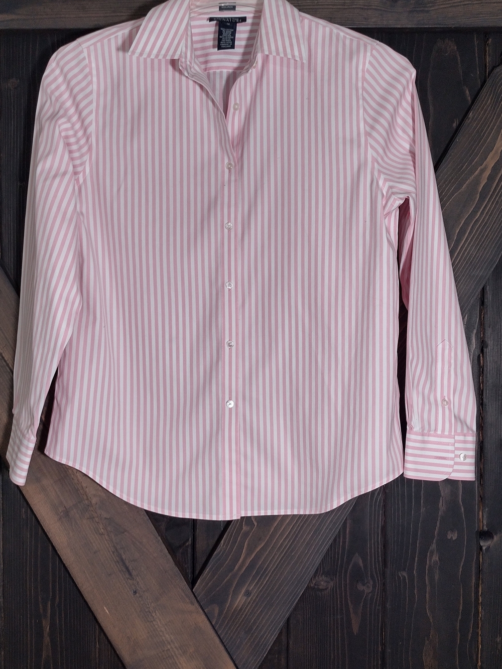 Jones New York Pink And White Striped 100% Cotton Women's Shirt Size Medium